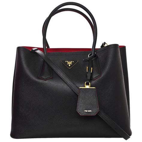 black prada handbag with red inside|saffiano leather double prada bag.